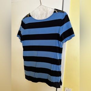 Adorable preppy Michael Kors blue striped t-shirt with shoulder zippers size L